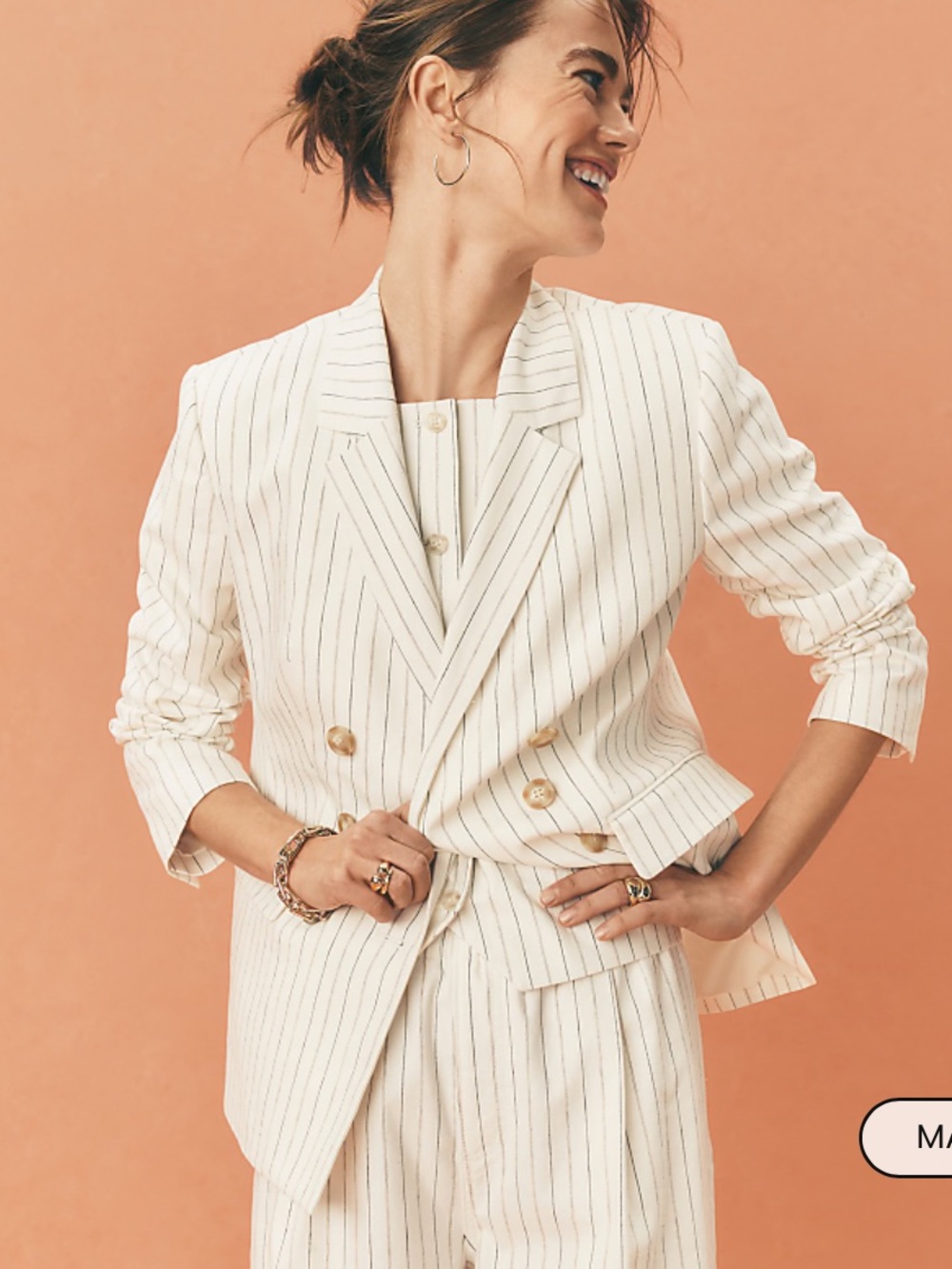 LOFT Pinstripe Cotton Linen Double Breasted Blazer